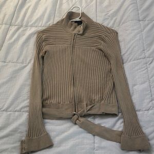 Taupe zip up slimming long sleeve top